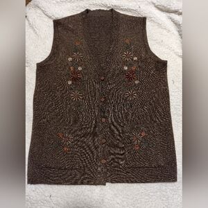 Brown Embroidered Button-Up Vest